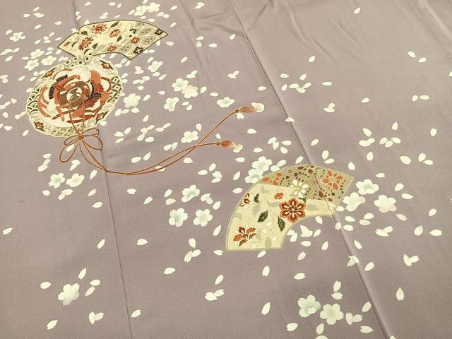 平和屋着物●訪問着　吉祥地紙花鳥文　金彩　正絹　逸品　AABF5973fy 平和屋着物○訪問着 吉祥地紙花鳥文 金彩 正絹 逸品 AABF5973fy