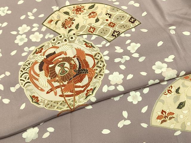 平和屋着物●訪問着　吉祥地紙花鳥文　金彩　正絹　逸品　AABF5973fy 平和屋着物○訪問着 吉祥地紙花鳥文 金彩 正絹 逸品 AABF5973fy