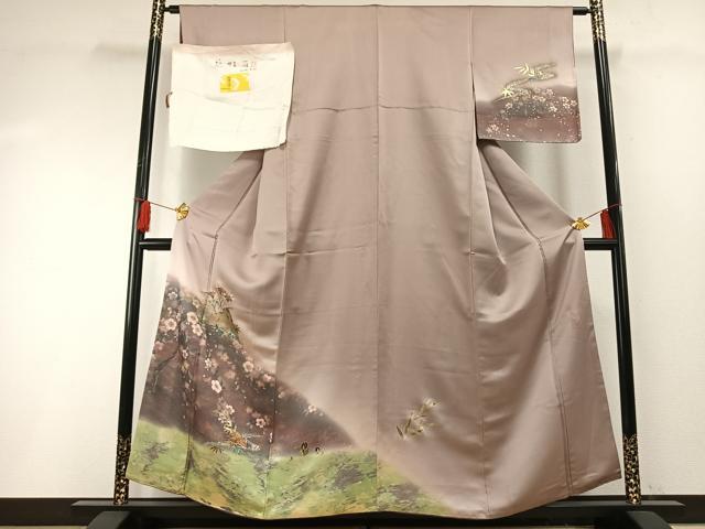 平和屋着物●訪問着　作家物　手描き　珠虹箔　螺鈿　繪夢工房　風景花文　暈し染め　金銀彩　反端付き　正絹　逸品　AABF5979fy 平和屋着物○訪問着 作家物 手描き 珠虹箔 螺鈿 繪夢工房 風景花文 暈