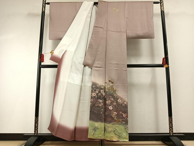 平和屋着物●訪問着　作家物　手描き　珠虹箔　螺鈿　繪夢工房　風景花文　暈し染め　金銀彩　反端付き　正絹　逸品　AABF5979fy_1