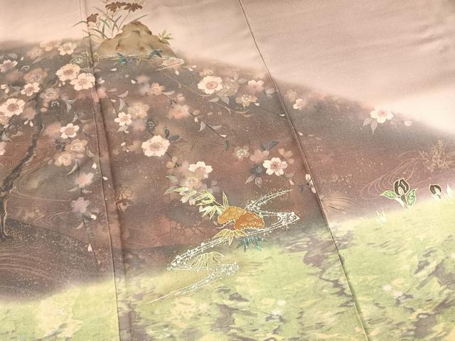 平和屋着物●訪問着　作家物　手描き　珠虹箔　螺鈿　繪夢工房　風景花文　暈し染め　金銀彩　反端付き　正絹　逸品　AABF5979fy_3