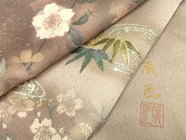 平和屋着物●訪問着　作家物　手描き　珠虹箔　螺鈿　繪夢工房　風景花文　暈し染め　金銀彩　反端付き　正絹　逸品　AABF5979fy_6