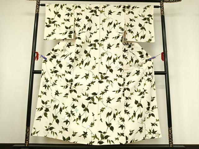 平和屋着物▽上質な小紋　単衣　草葉文　金銀彩　正絹　逸品　AABF6028jh_1
