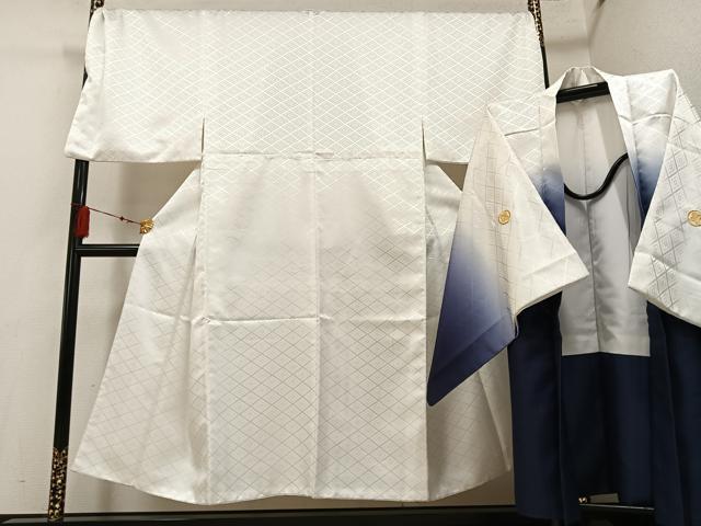 平和屋着物●男性　色紋付　羽織セット　花菱地紋　洗える着物　AABF6072ph