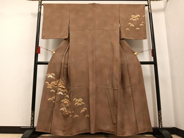 平和屋着物●訪問着　手描き　駒刺繍　松　暈し染め　正絹　逸品　未使用　AABF6088ph