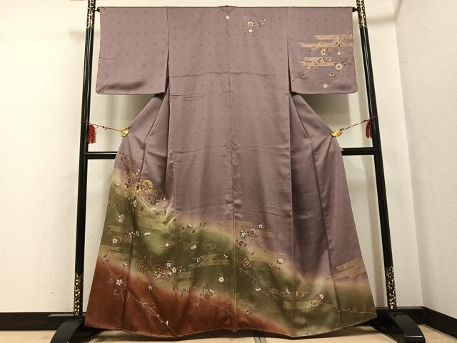 平和屋着物●訪問着　駒刺繍　鳳凰更紗鼓文　暈し染め　金彩　正絹　逸品　AABF6112ph
