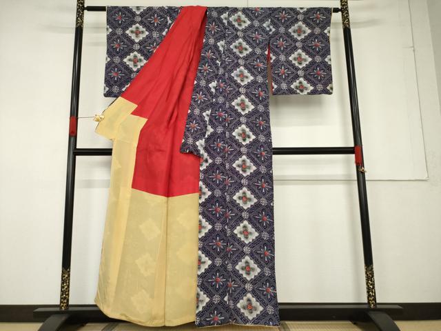 平和屋着物●アンティーク　大正ロマン　小紋　花菱文　正絹　逸品　AABF6141ck_1