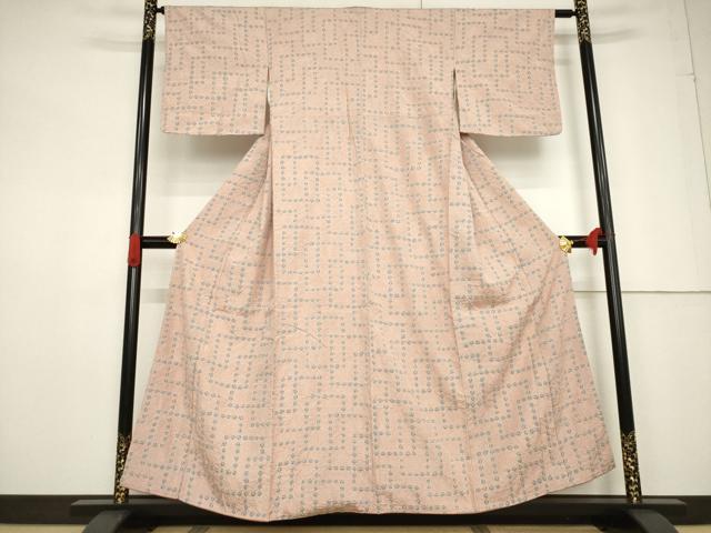 平和屋着物▽上質な紬　単衣　幾何学柄　正絹　逸品　DABE4547az 平和屋着物○上質な紬 絞り 幾何学文様 正絹 逸品 AABF6142ck