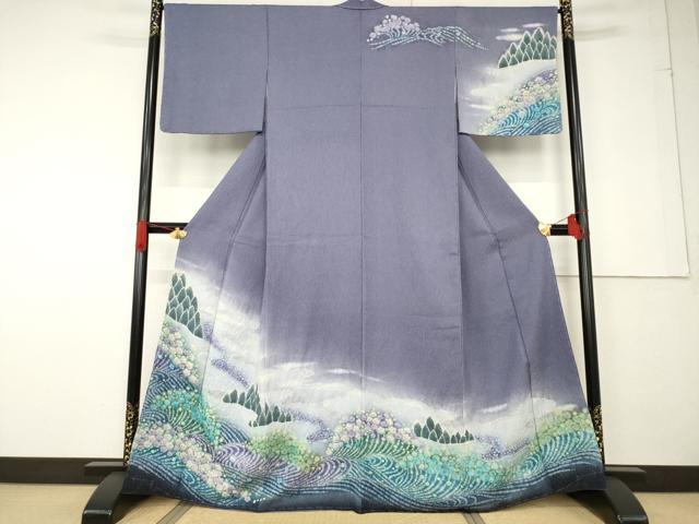平和屋着物●訪問着　絞り　流水花文　暈し染め　銀通し地　正絹　逸品　未使用　AABF6153ck