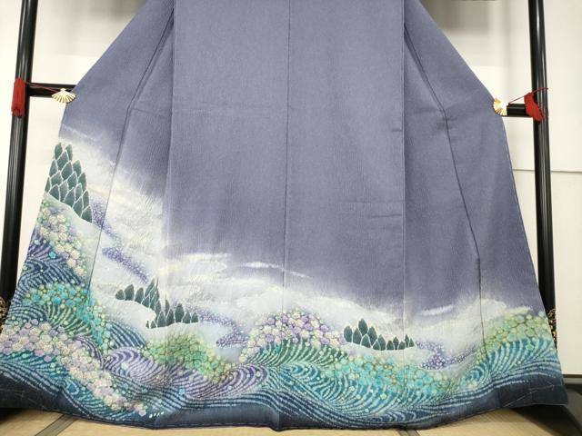平和屋着物●訪問着　絞り　流水花文　暈し染め　銀通し地　正絹　逸品　未使用　AABF6153ck_2