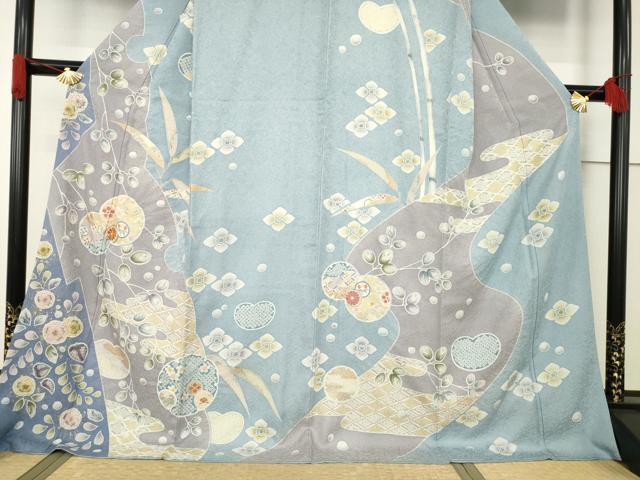 平和屋着物●訪問着　友禅　駒刺繍　絞り　雪輪花文　ロング丈　正絹　逸品　AABF6155ck_2