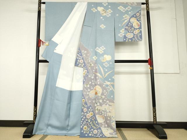 平和屋着物●訪問着　友禅　駒刺繍　絞り　雪輪花文　ロング丈　正絹　逸品　AABF6155ck_1