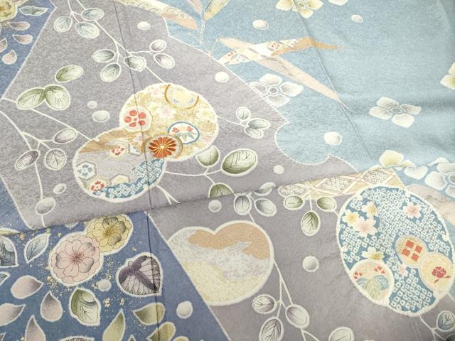 平和屋着物●訪問着　友禅　駒刺繍　絞り　雪輪花文　ロング丈　正絹　逸品　AABF6155ck_4