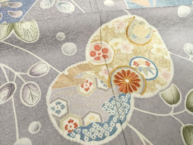 平和屋着物●訪問着　友禅　駒刺繍　絞り　雪輪花文　ロング丈　正絹　逸品　AABF6155ck_5