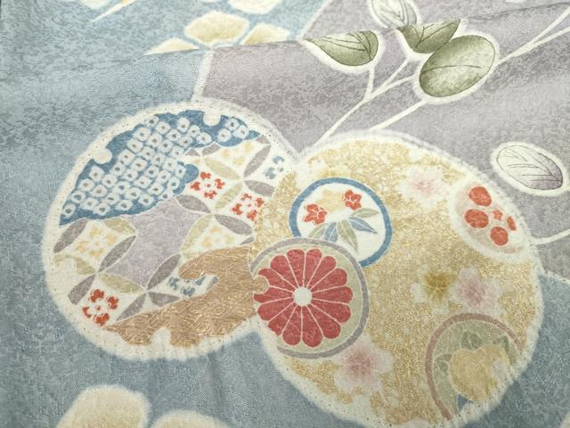 平和屋着物●訪問着　友禅　駒刺繍　絞り　雪輪花文　ロング丈　正絹　逸品　AABF6155ck_6