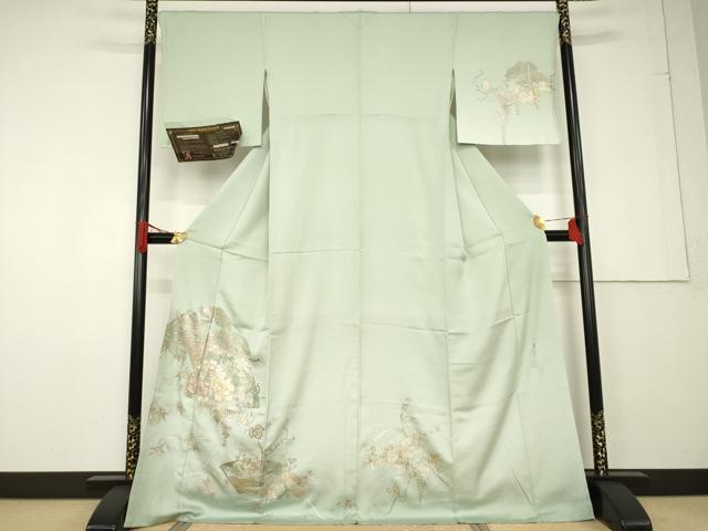 平和屋着物●金彩友禅　卓越技能者・名工・和田光正　訪問着　地紙花文　金彩　保証書付き　ロング丈　正絹　逸品　未使用　AABF6166ck