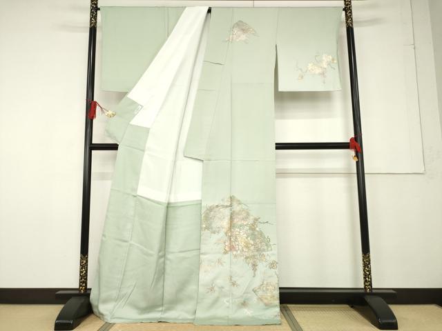 平和屋着物●金彩友禅　卓越技能者・名工・和田光正　訪問着　地紙花文　金彩　保証書付き　ロング丈　正絹　逸品　未使用　AABF6166ck_1