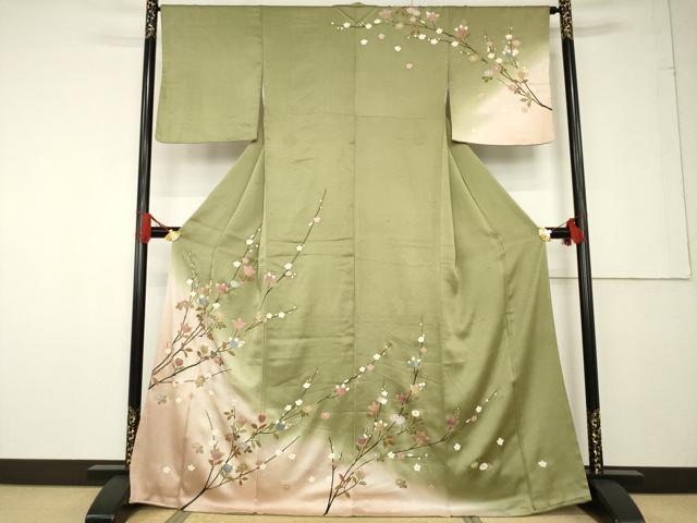 平和屋着物●訪問着　枝花文　暈し染め　金彩　正絹　逸品　AABF6190ck