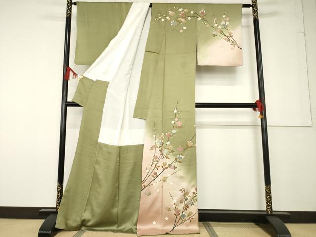 平和屋着物●訪問着　枝花文　暈し染め　金彩　正絹　逸品　AABF6190ck_1