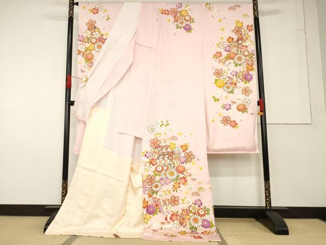 平和屋着物●豪華振袖　京友禅　駒刺繍　御所車花文　仮絵羽　逸品　未使用　AABF6191ck 平和屋着物○豪華振袖 駒刺繍 舞桜文 金彩 京都きもの友禅扱い 正絹
