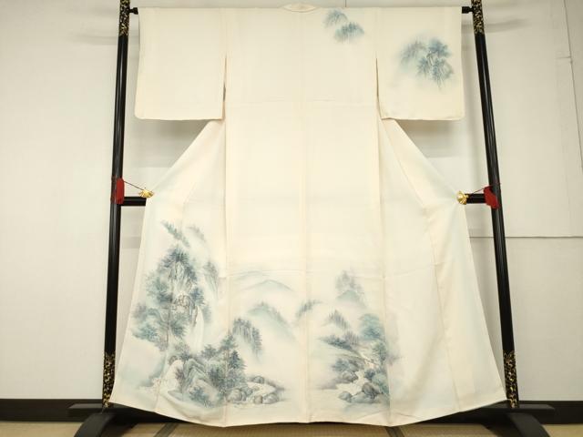 平和屋着物●訪問着　手描き　風景文　正絹　逸品　AABF6192ck