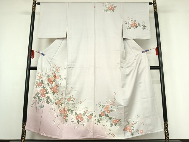 平和屋着物▽訪問着　単衣　刺繍　草花文　暈し染め　正絹　逸品　AABF6421jh