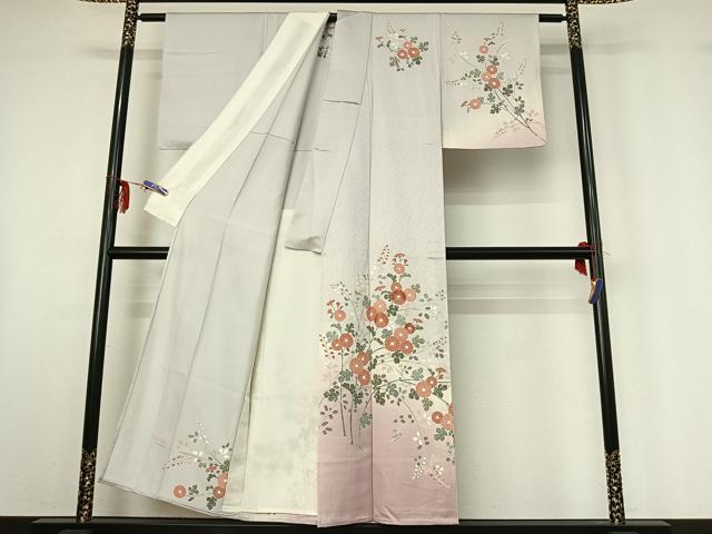 平和屋着物▽訪問着　単衣　刺繍　草花文　暈し染め　正絹　逸品　AABF6421jh_1