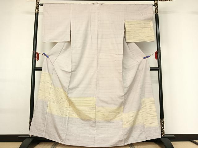 平和屋着物▽紅花紬　米沢　訪問着　単衣　横段文　正絹　逸品　AABF6435jh