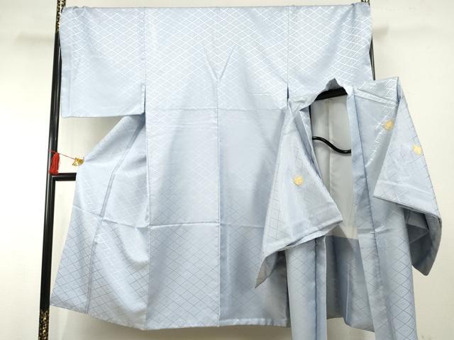 平和屋着物●男性　色紋付・羽織セット　花菱地紋　秘色色　キングサイズ　洗える着物　AABF6567cs