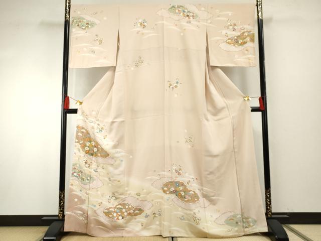 平和屋着物●訪問着　友禅　駒刺繍　雲重ね吉祥花宝尽くし　金彩　正絹　逸品　AABF6572cs