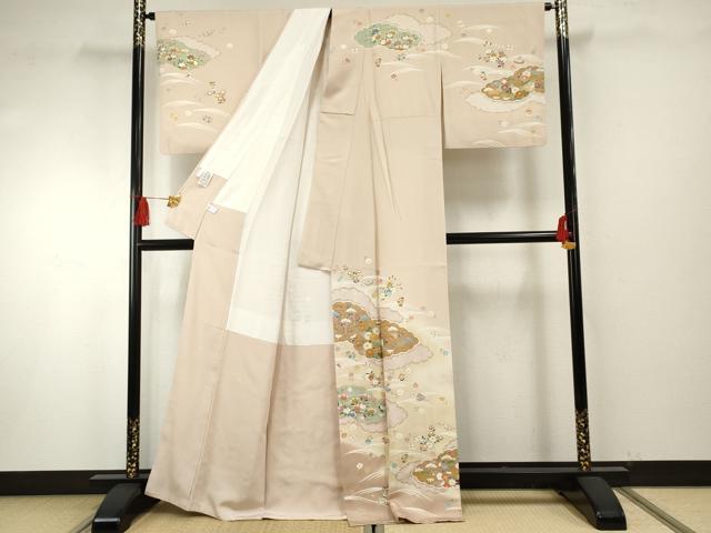 平和屋着物●訪問着　友禅　駒刺繍　雲重ね吉祥花宝尽くし　金彩　正絹　逸品　AABF6572cs_1