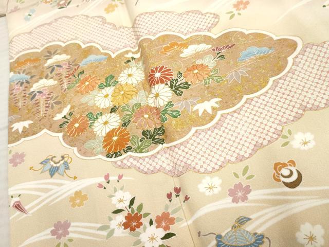 平和屋着物●訪問着　友禅　駒刺繍　雲重ね吉祥花宝尽くし　金彩　正絹　逸品　AABF6572cs_3
