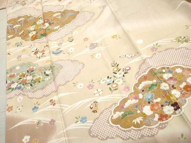 平和屋着物●訪問着　友禅　駒刺繍　雲重ね吉祥花宝尽くし　金彩　正絹　逸品　AABF6572cs_4