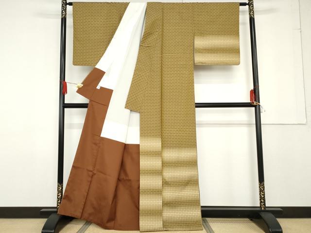 平和屋着物●訪問着　花織　紬地　霞横段文　正絹　逸品　AABF6599cs 平和屋着物○訪問着 花織 紬地 霞横段文 正絹 逸品 AABF6599csの通販は