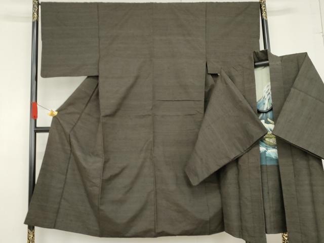 平和屋着物●男性　髭紬　アンサンブル　色無地　千歳茶色　正絹　逸品　AABF6604cs