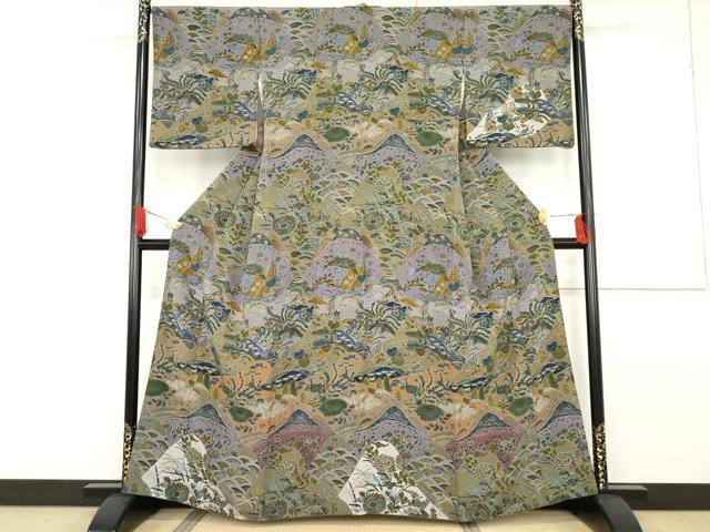平和屋着物●前田仁仙　仁仙更紗　訪問着　重ね山鳳凰吉祥草花文　正絹　逸品　AABF6620cs