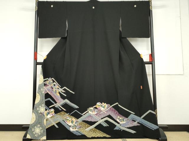 平和屋着物●本加賀友禅作家　池田裕　黒留袖　鴛鴦　正絹　逸品　AABF6622cs