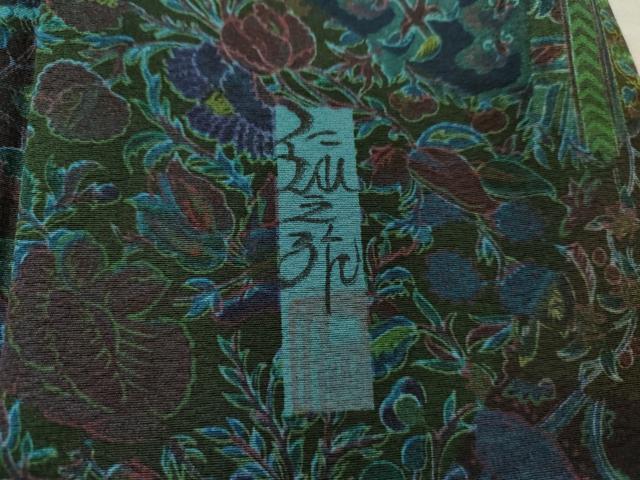 平和屋着物●前田仁仙　仁仙更紗　小紋　切嵌更紗花文　丹後ちりめん　反端付き　正絹　逸品　AABF6625cs_6