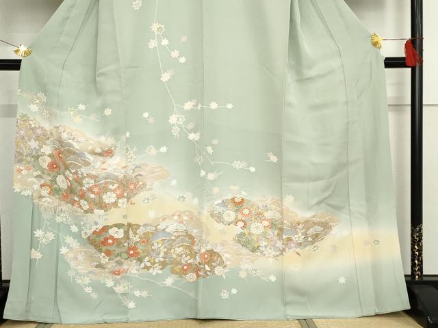 平和屋着物●訪問着　友禅　雲取り枝花文　暈し染め　金銀彩　正絹　逸品　AABF6629cs 平和屋着物○訪問着 友禅 作家物 華翔 枝花文 暈し染め 金彩 正絹 逸品