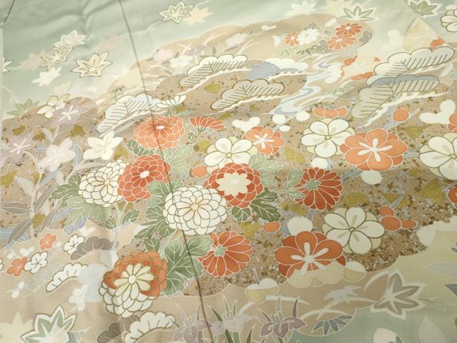 平和屋着物●訪問着　友禅　雲取り枝花文　暈し染め　金銀彩　正絹　逸品　AABF6629cs 平和屋着物○訪問着 友禅 作家物 華翔 枝花文 暈し染め 金彩 正絹 逸品