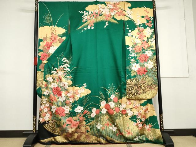 平和屋着物●豪華振袖　雲取り流水草花文　金彩　正絹　逸品　AABF6632cs 33,716円