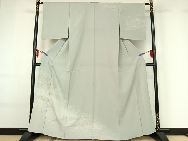 平和屋着物▽訪問着　単衣　駒刺繍　立波文　金彩　正絹　逸品　AABF6645jh