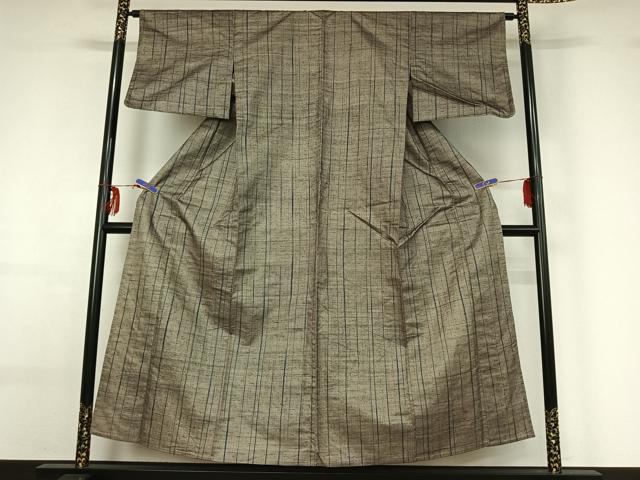 平和屋着物▽上質な紬　単衣　縞　正絹　逸品　AABF6647jh_1