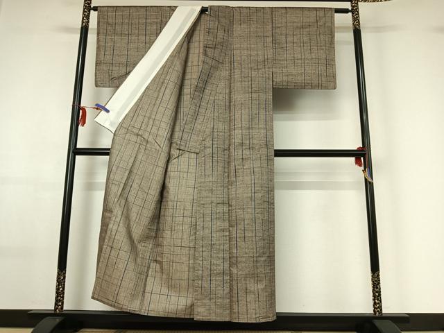 平和屋着物▽上質な紬　単衣　縞　正絹　逸品　AABF6647jh_2