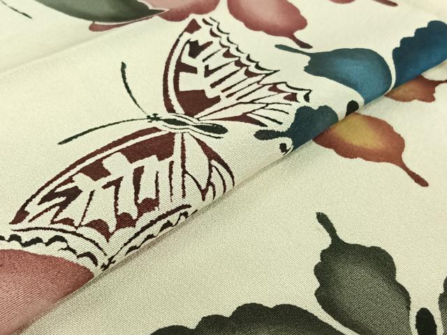 平和屋着物▽上質な小紋 単衣 型染め 舞蝶文 正絹 逸品 AABF6765jhの