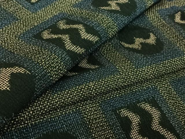 平和屋着物▽本塩沢　単衣　幾何学文様　正絹　逸品　AABF6770jh