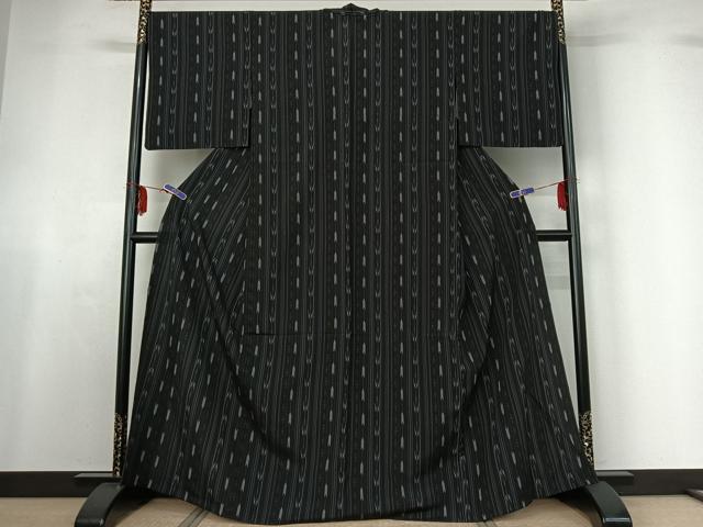 平和屋着物▽本塩沢　単衣　蚊絣　さが美扱い　正絹　逸品　AABF6794jh_1