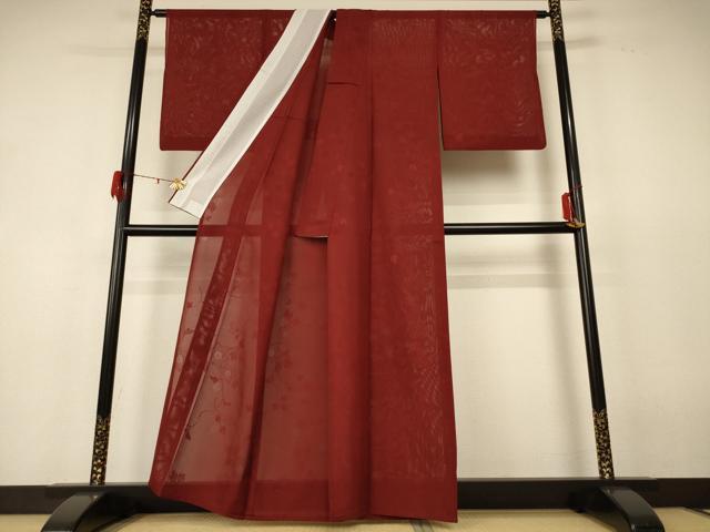 平和屋着物＊夏物　色無地　絽　枝葉紋紗　栗梅色　正絹　逸品　AABF6807jd 平和屋着物＊夏物 色無地 絽 枝葉紋紗 栗梅色 正絹 逸品 AABF6807jdの
