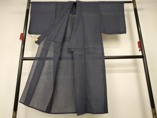 平和屋着物＊夏物　男性　小千谷ちぢみ　色無地　藍鉄色　麻　逸品　AABF6839jd_1