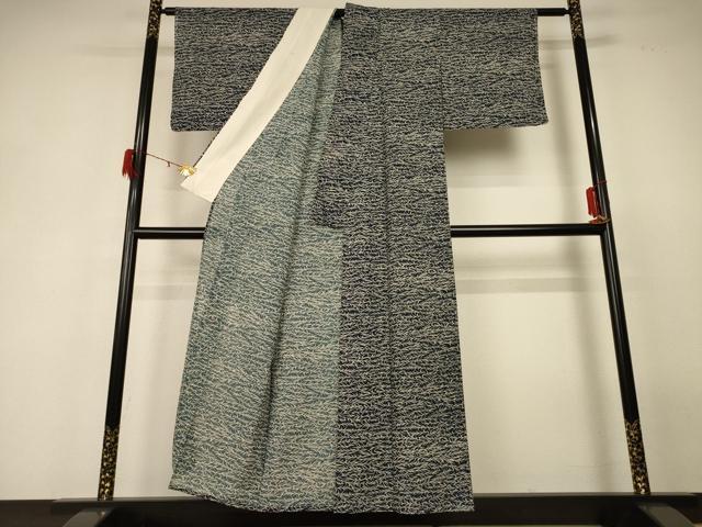 平和屋着物＊夏物　小紋　絽　藍　草葉文　正絹　逸品　AABF6846jd_2